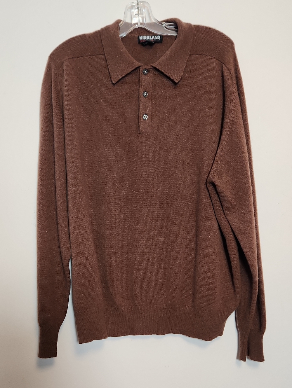 Kirkland Signature Men's Brown Cashmere Quarter Button Polo  Sweater XXL